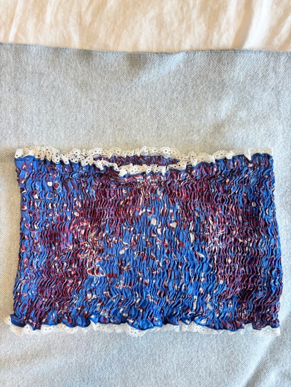 Poupette St. Barth Smocked Lace-Trim Tube Shorts - Blue & Purple